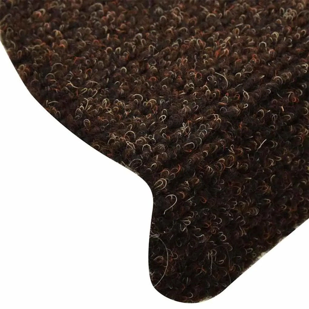 Tapetes escada autoadesivos 10 pcs 65x21x4 cm agulhado castanho