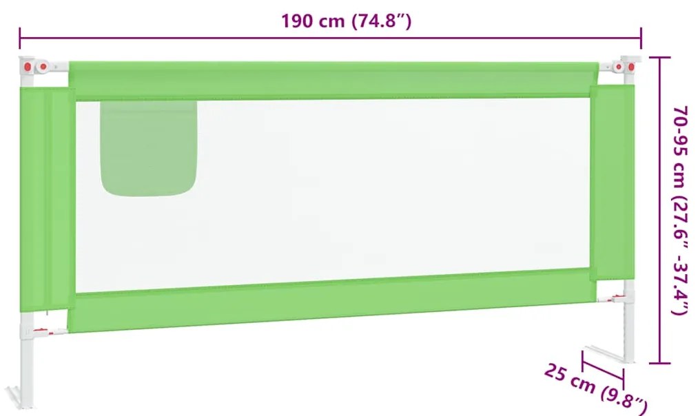 Barra de segurança p/ cama infantil tecido 190x25 cm verde