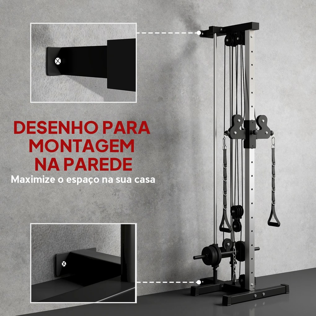 Máquina de Polis de Parede (PESOS NÃO INCLUIDOS) Ajustável em 15 Posições Multifunções para Ginásio e Casa 62x60x200 cm Preto