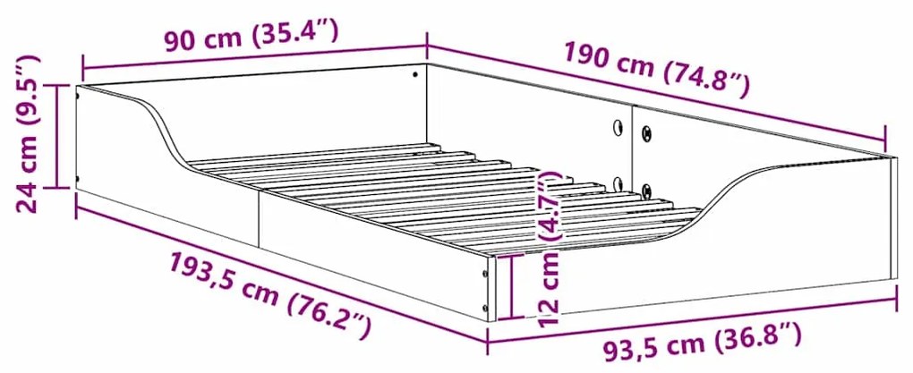 Estrutura de cama de chão Castanho-mel 90 x 190 cm