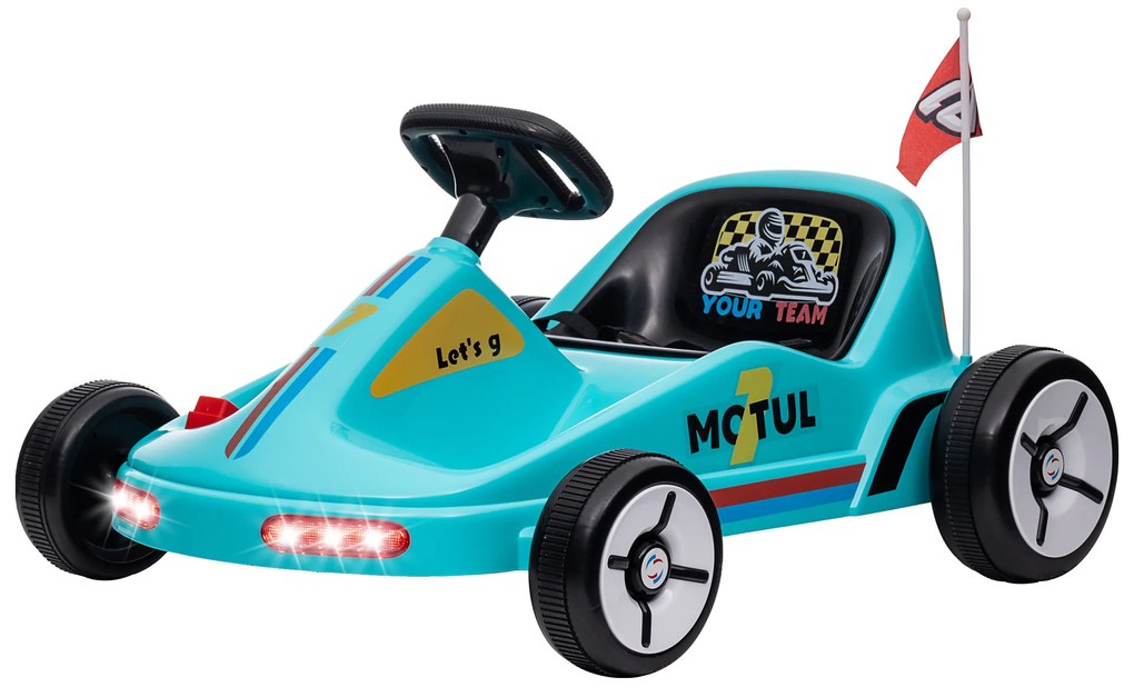 Kart Elétrico 6V para Crianças acima de 3 Anos com Música Luz Buzina Cinto de Segurança Carga 50 kg  85x70x45 cm Azul