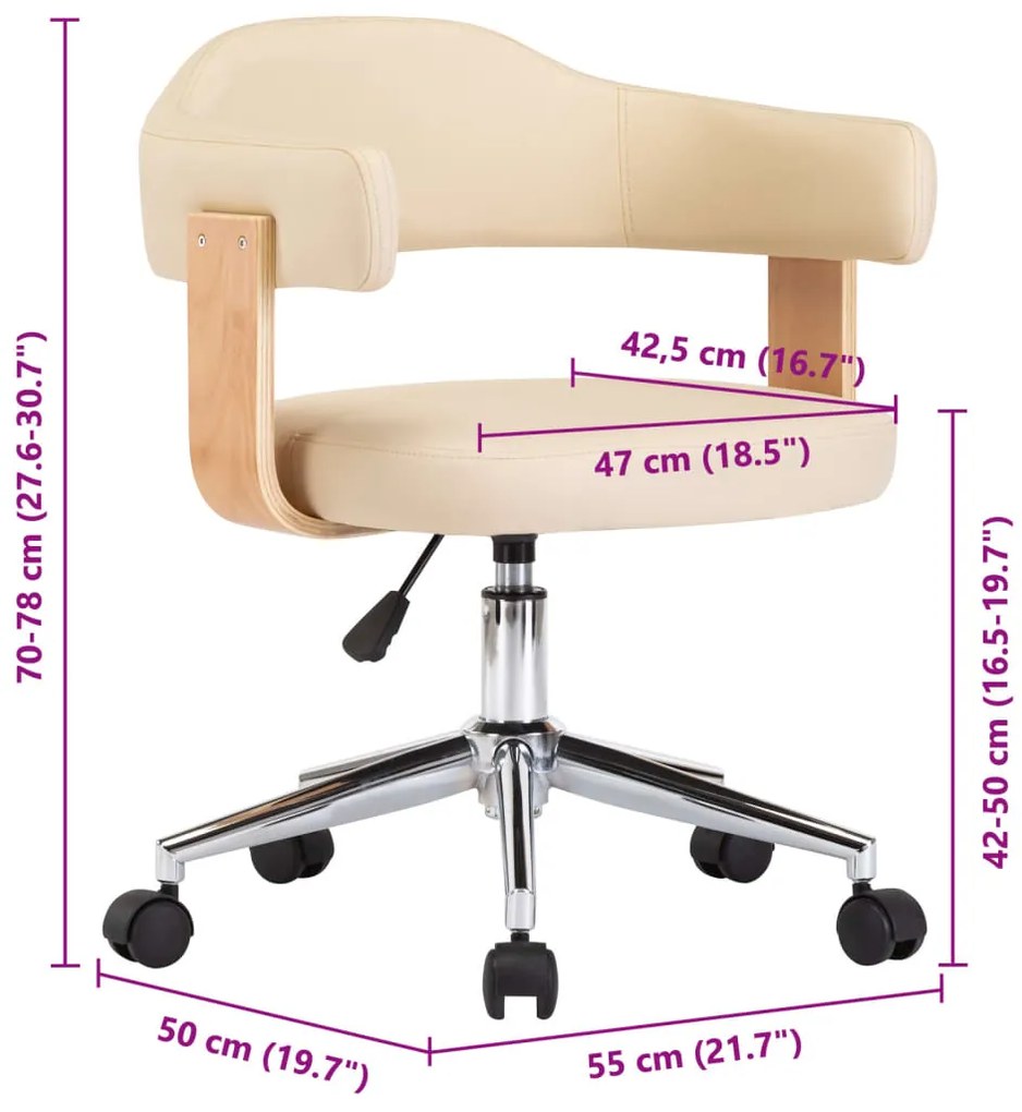 Cadeira escritório giratória madeira curvada/couro artif. creme