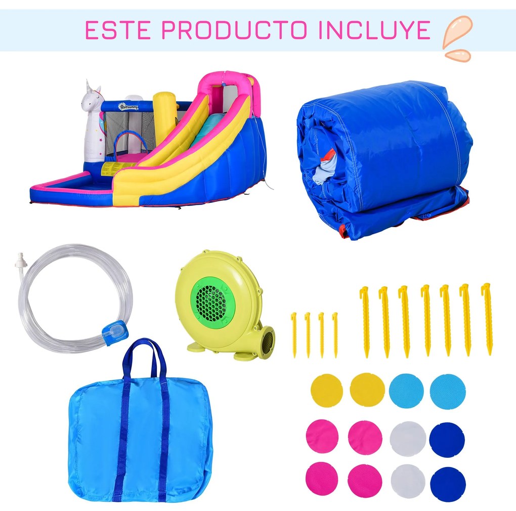 Outsunny Castelo inflável infantil com piscina escorregador cama de sa