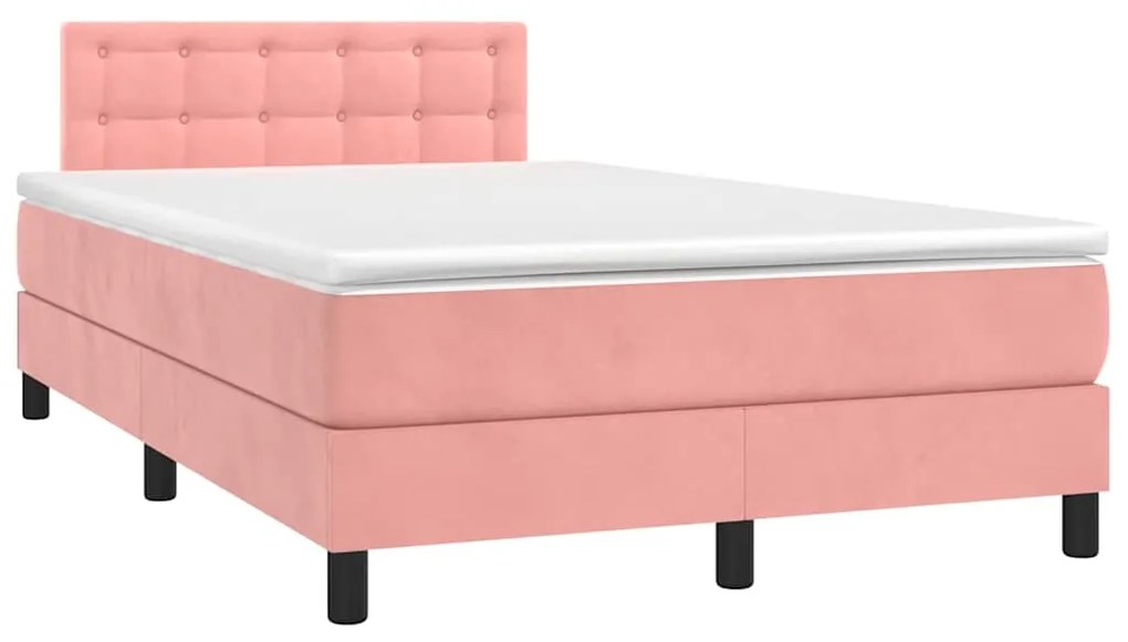 Cama box spring c/ colchão luzes e LED 120x190 cm veludo rosa