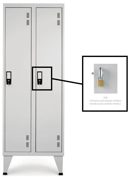 Cacifos Metálicos Duplo 2 portas - 1900x600x500 mm Cadeado Metálico
