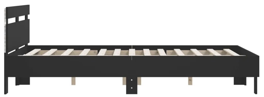 Estrutura de cama com cabeceira e luzes LED 140x190 cm preto