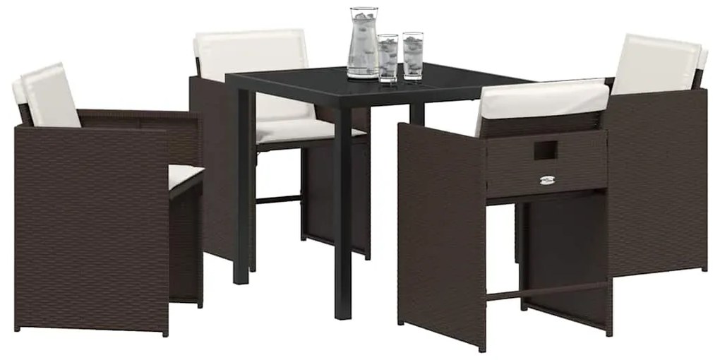 Conjunto de Jantar de Jardim de 5 Peças com Almofadas Castanho Vime Po
