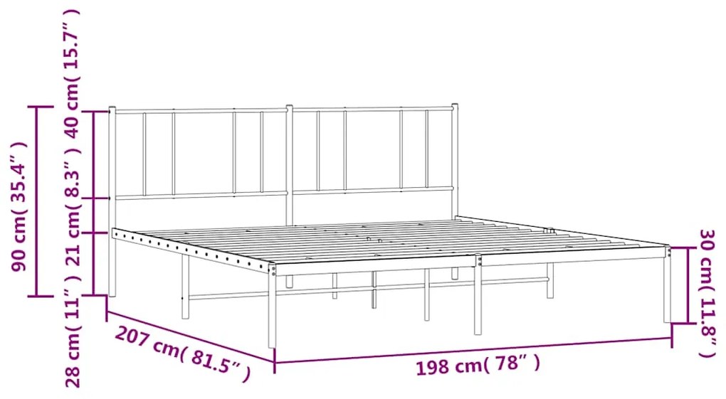 Estrutura de cama com cabeceira 193x203 cm metal preto