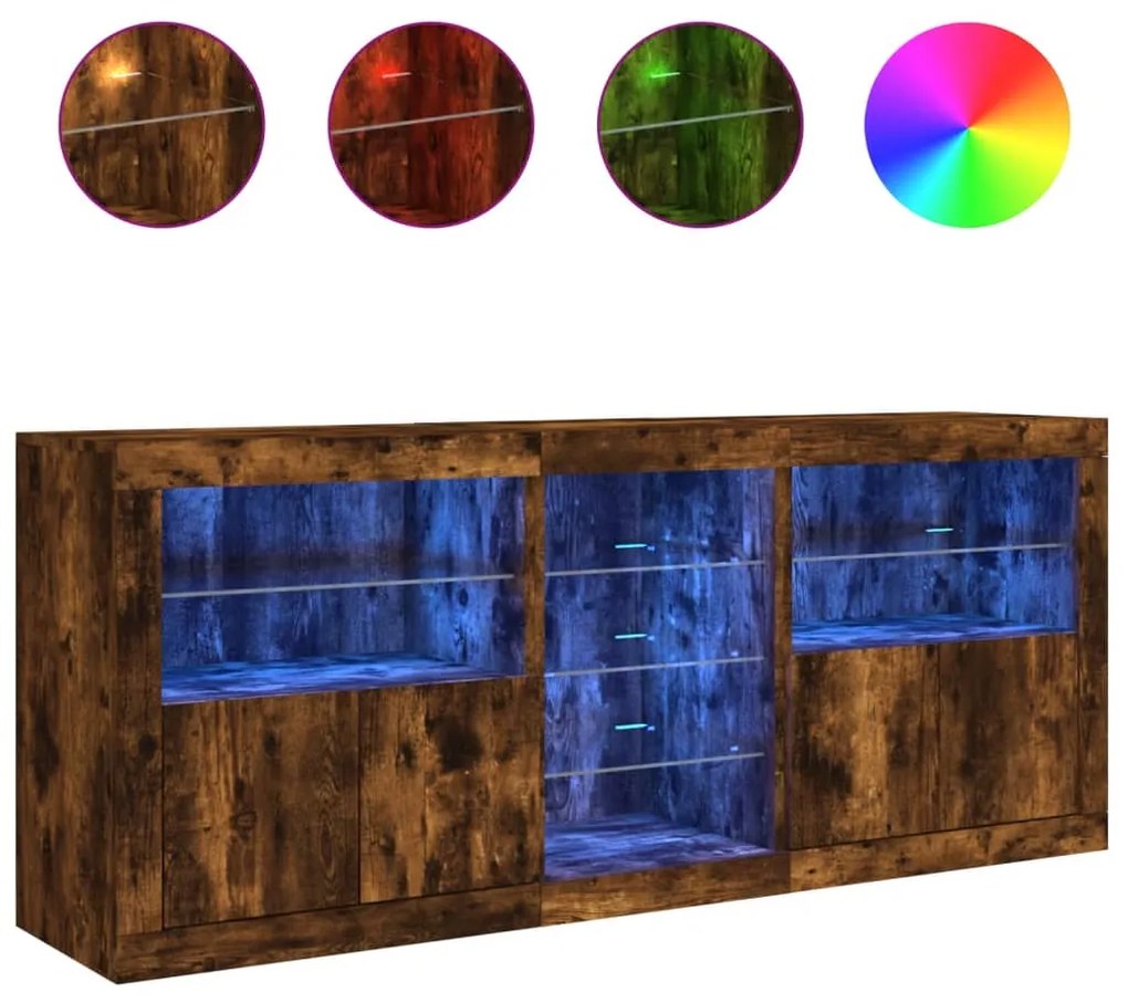 Aparador com luzes LED 162x37x67 cm carvalho fumado