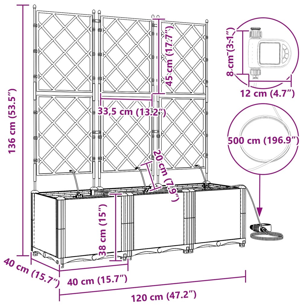 Plantadores de Jardim vidaXL com Sistema de Irrigação por Água 3 pcs C