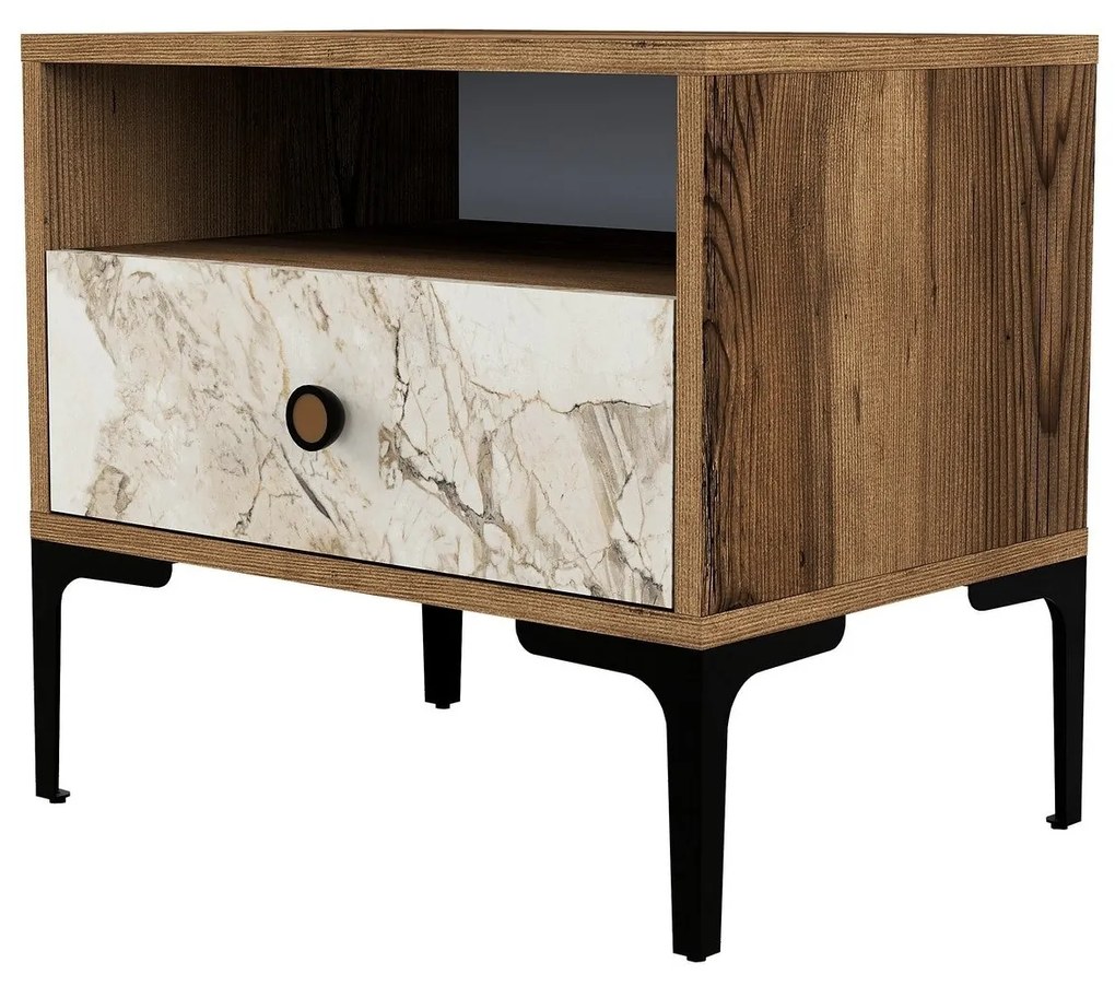 Mesa de Cabeceira Lizbon500 – Nogueira/Branco – 56x50,8x40 cm