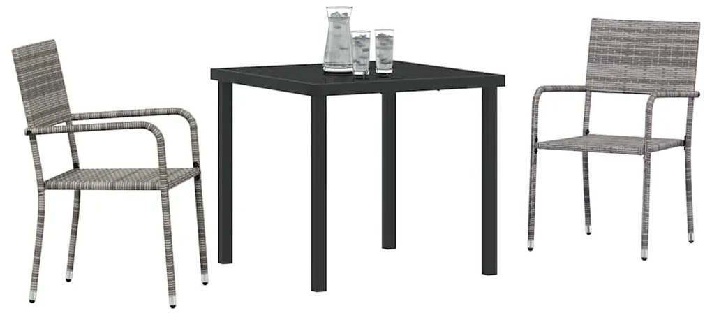 Conjunto de 3 peças de jantar de jardim em rattan sintético cinza.