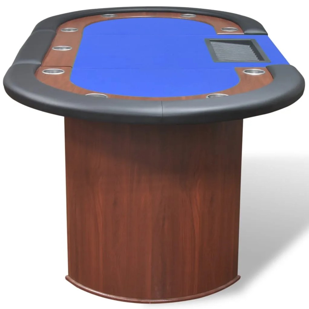 Mesa poker 10 jogadores c/ área crupiê e tabuleiro fichas azul