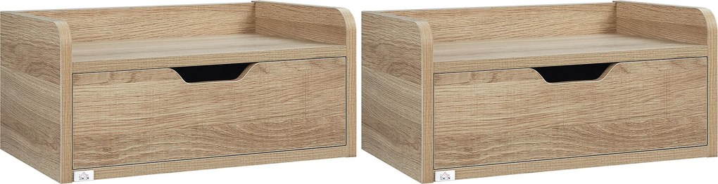 Conjunto de 2 Mesas de Cabeceira de Parede Mesas de Cabeceira Flutuantes com 1 Gaveta 40x30x19,5 cm Madeira