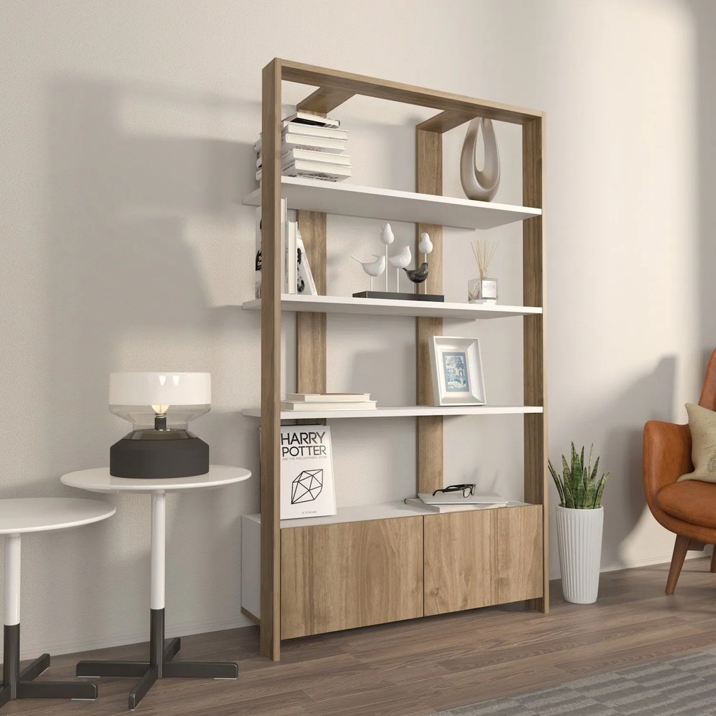 Estante Elena – Branco e Nogueira – 93,6 cm x 160 cm x 31,5 cm