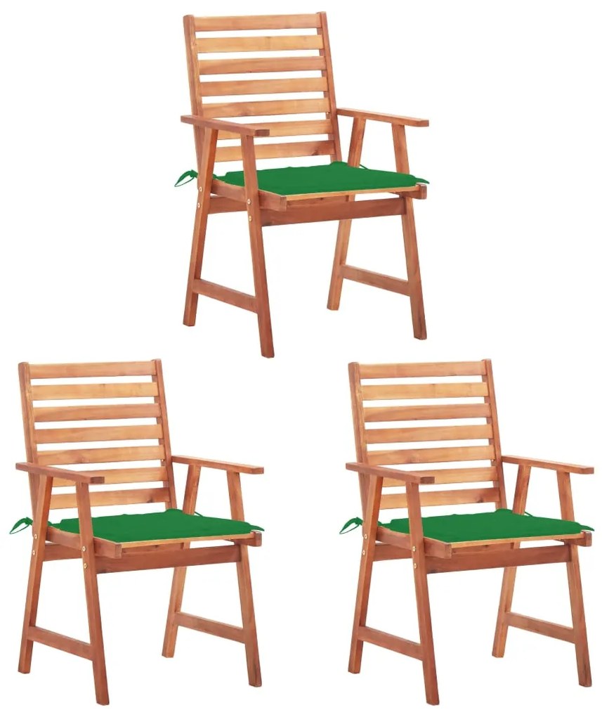 vidaXL Cadeiras de jantar p/ jardim 3 pcs c/ almofadões acácia maciça
