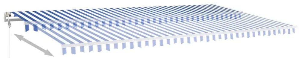 Toldo retrátil manual com postes 6x3,5 m azul e branco