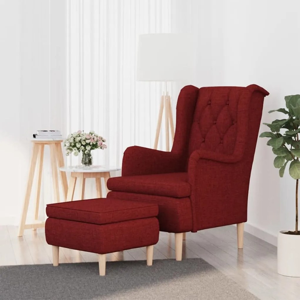 vidaXL Poltrona com banco tecido vermelho tinto