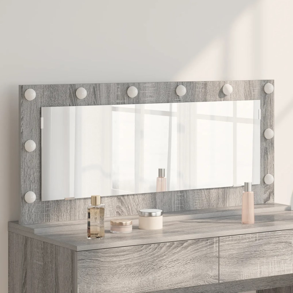 vidaXL Espelho de Maquilhagem com Luzes LED Cinza Sonoma 100x45x18 cm