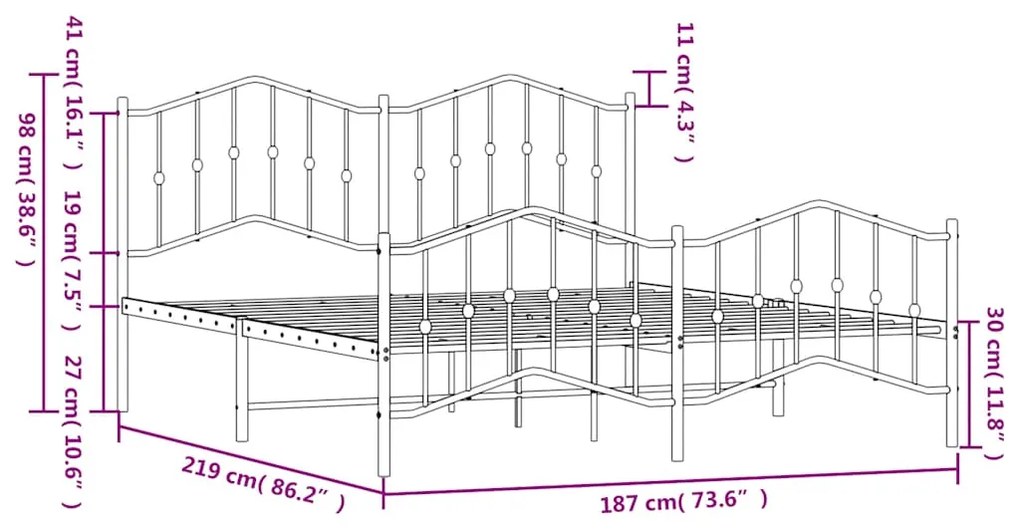 Estrutura de cama com cabeceira e pés 183x213 cm metal preto