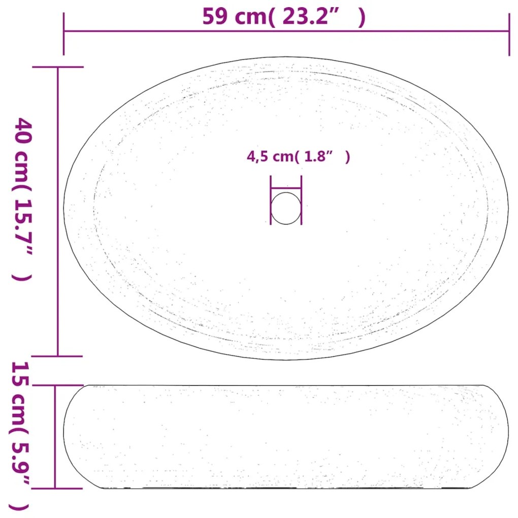 Lavatório de bancada oval 59x40x15 cm cerâmica castanho e azul