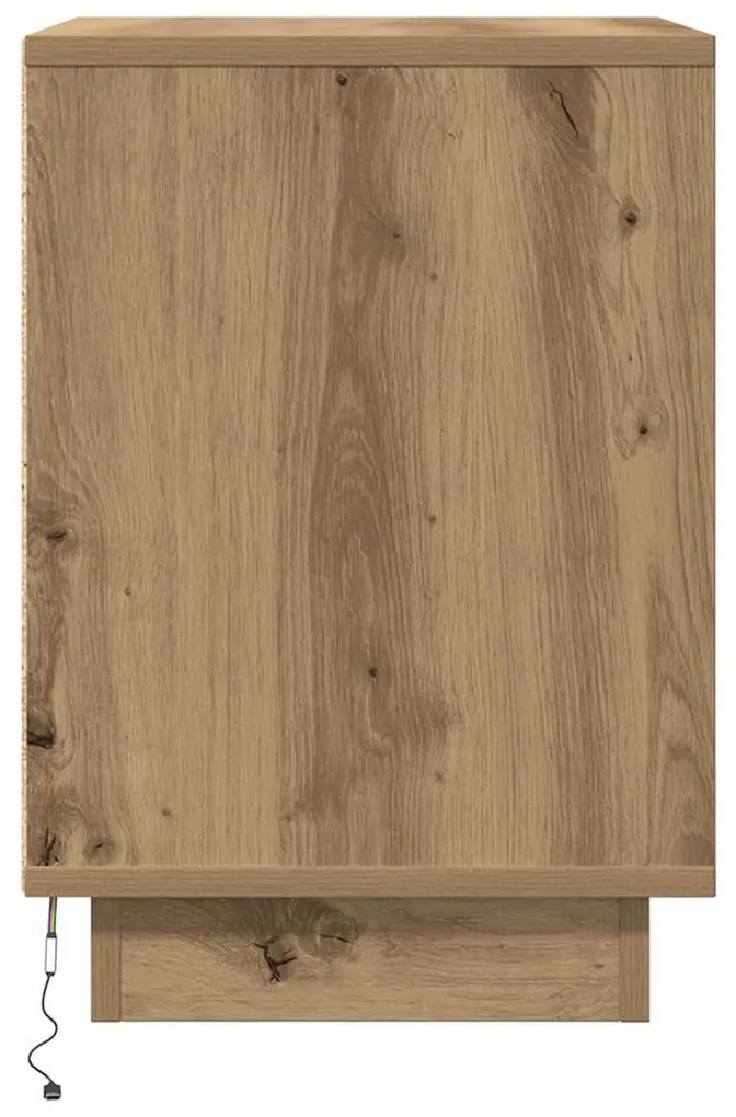 Mesa de cabeceira com luzes LED Carvalho Artesanal 38x34x50 cm