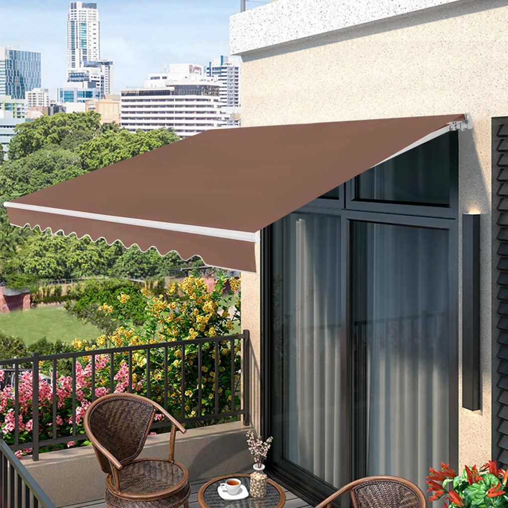 Toldo retrátil 4 x 2,5 m para varanda, terraço Cobertura em poliéster com manivela manual Estrutura em alumínio resistente Castanho