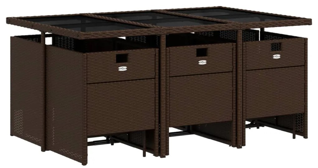 11 pcs conjunto jantar p/ jardim c/ almofadões vime PE castanho