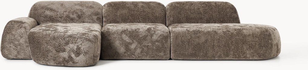 Sofá de canto modular em teddy-bouclé com chaise longue Wolke (4 lugares)