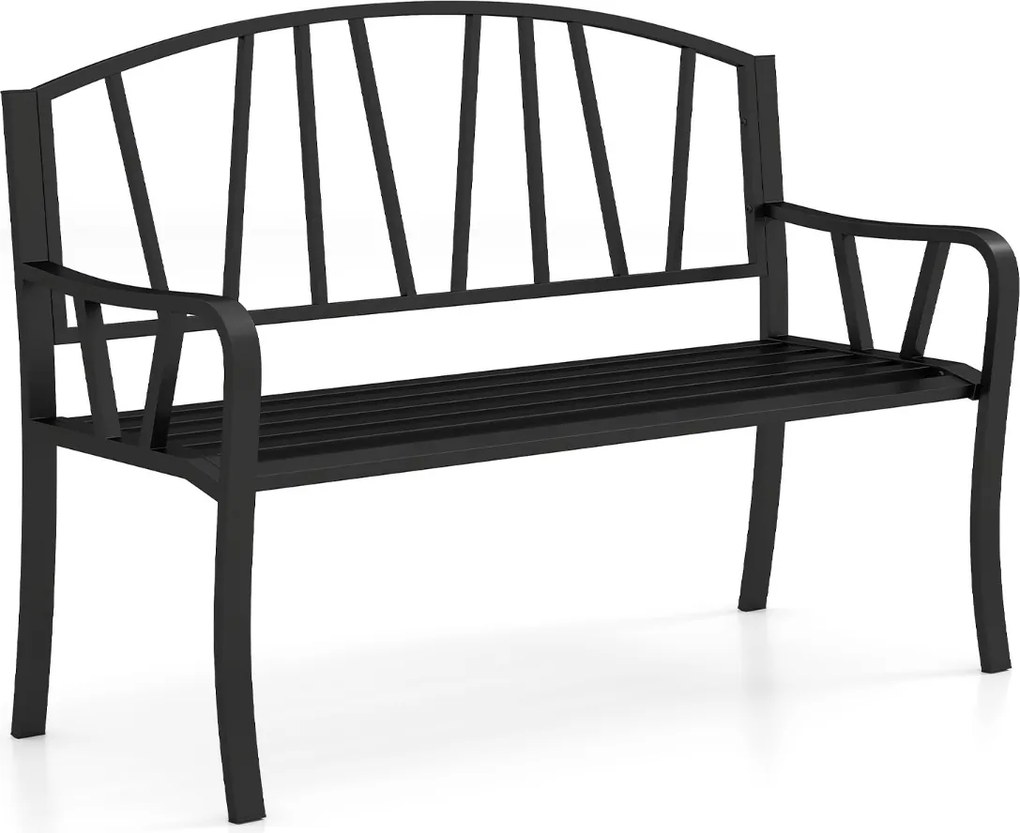 Banco de jardim em metal para 2-3 pessoas com apoios de braços curvos 129 x 53 x 93 cm Preto