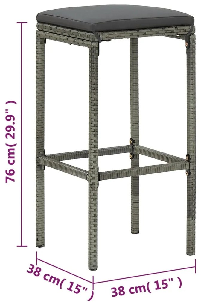 5 pcs conjunto de bar p/ jardim c/ almofadões vime PE cinzento