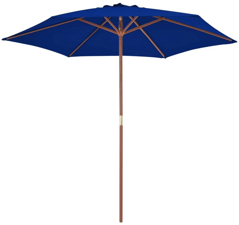 Guarda-sol de jardim com poste de madeira 270 cm azul