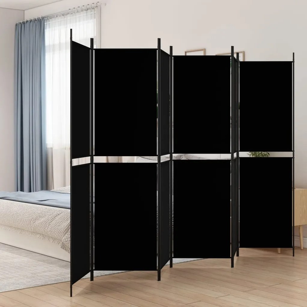 vidaXL Divisória de quarto com 6 painéis 300x200 cm tecido preto