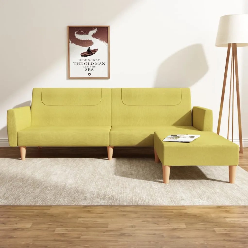 3080594 vidaXL Sofá-cama de 2 lugares com apoio de pés tecido verde