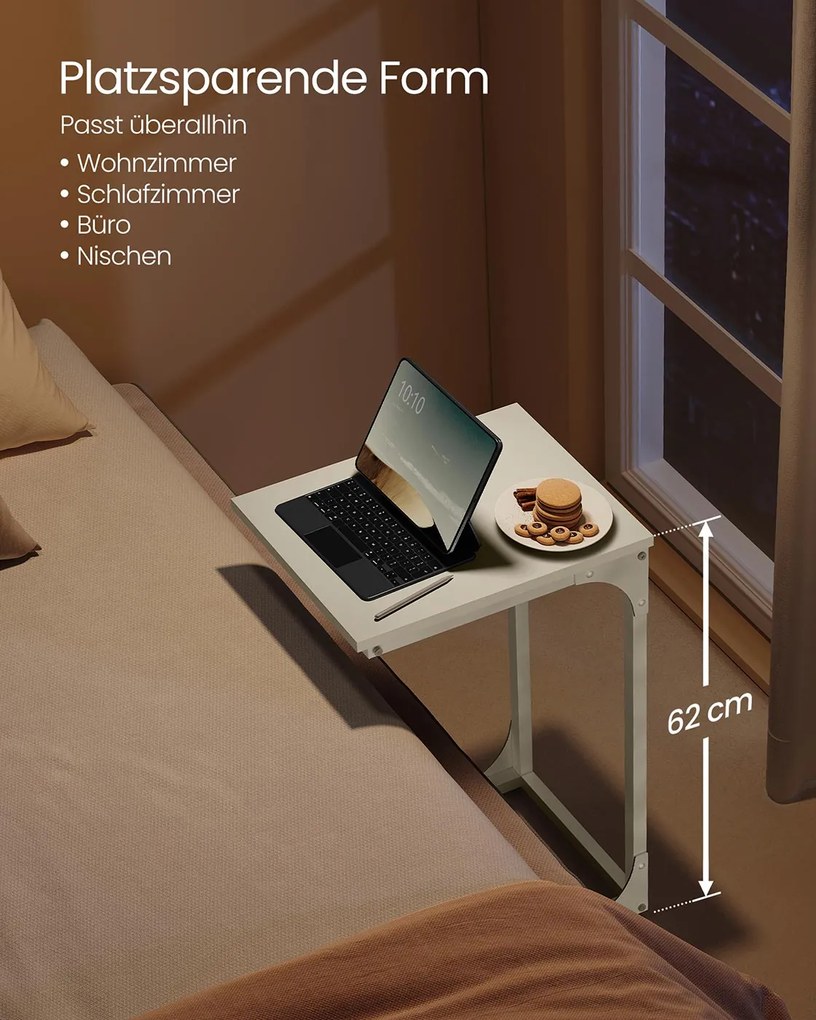 Mesa auxiliar em forma de C com estrutura metálica resistente 30 x 40 x 62 cm Creme