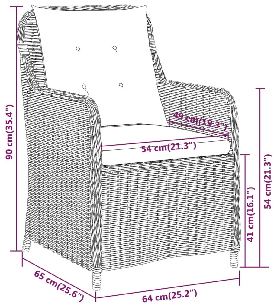 5 pcs conjunto de jantar para jardim castanho