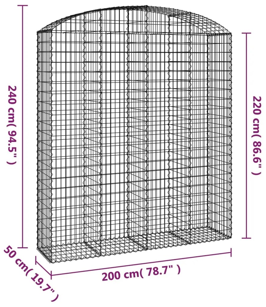 Cesto gabião arqueado 200x50x220/240 cm ferro galvanizado