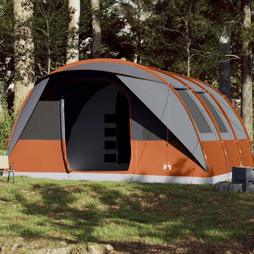 Tenda familiar túnel p/ 7 pessoas impermeável cinzento/laranja