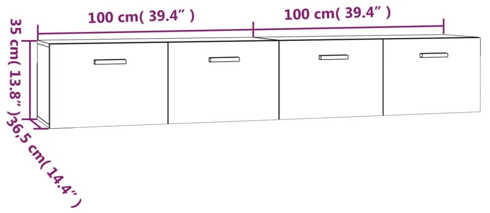Armários parede 2pcs 100x36,5x35 cm derivados madeira castanho