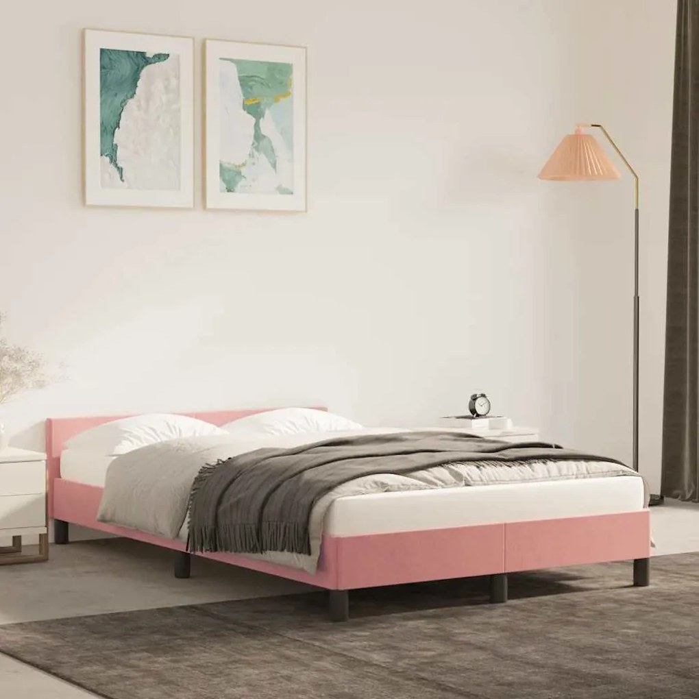 vidaXL Estrutura cama c/ cabeceira sem colchão 120x200 cm veludo rosa
