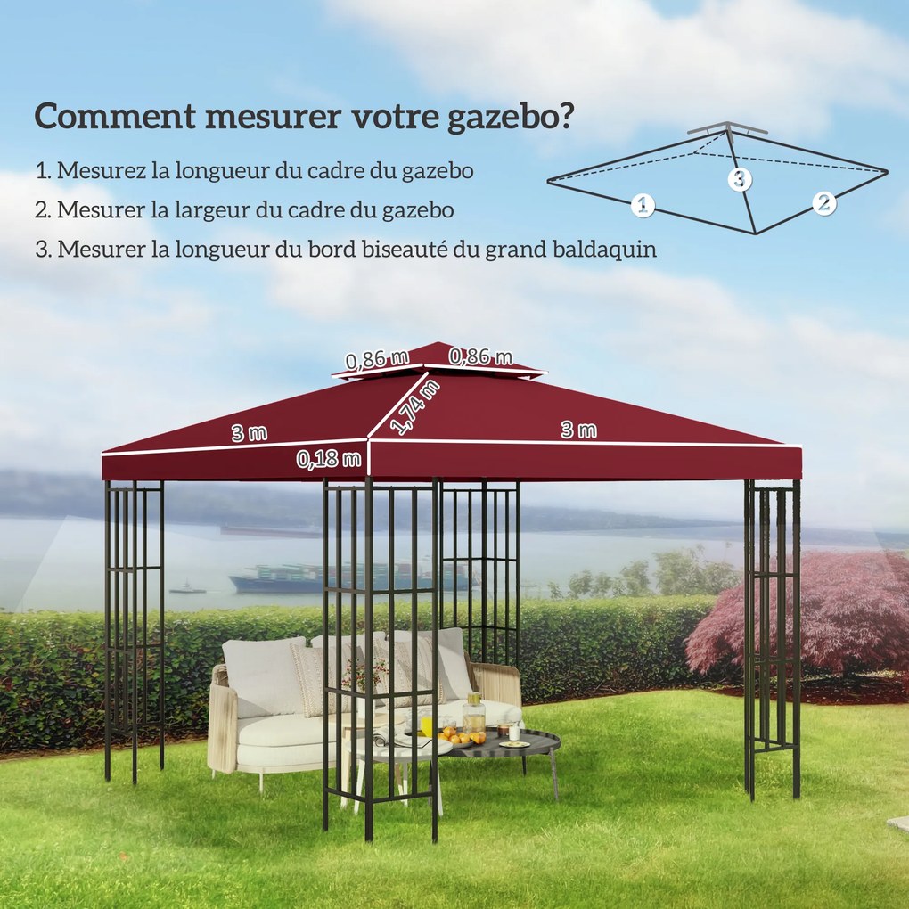 Teto de substituição para tenda de jardim 3 x 3 m (ESTRUTURA NÃO INCLUIDA) vermelha