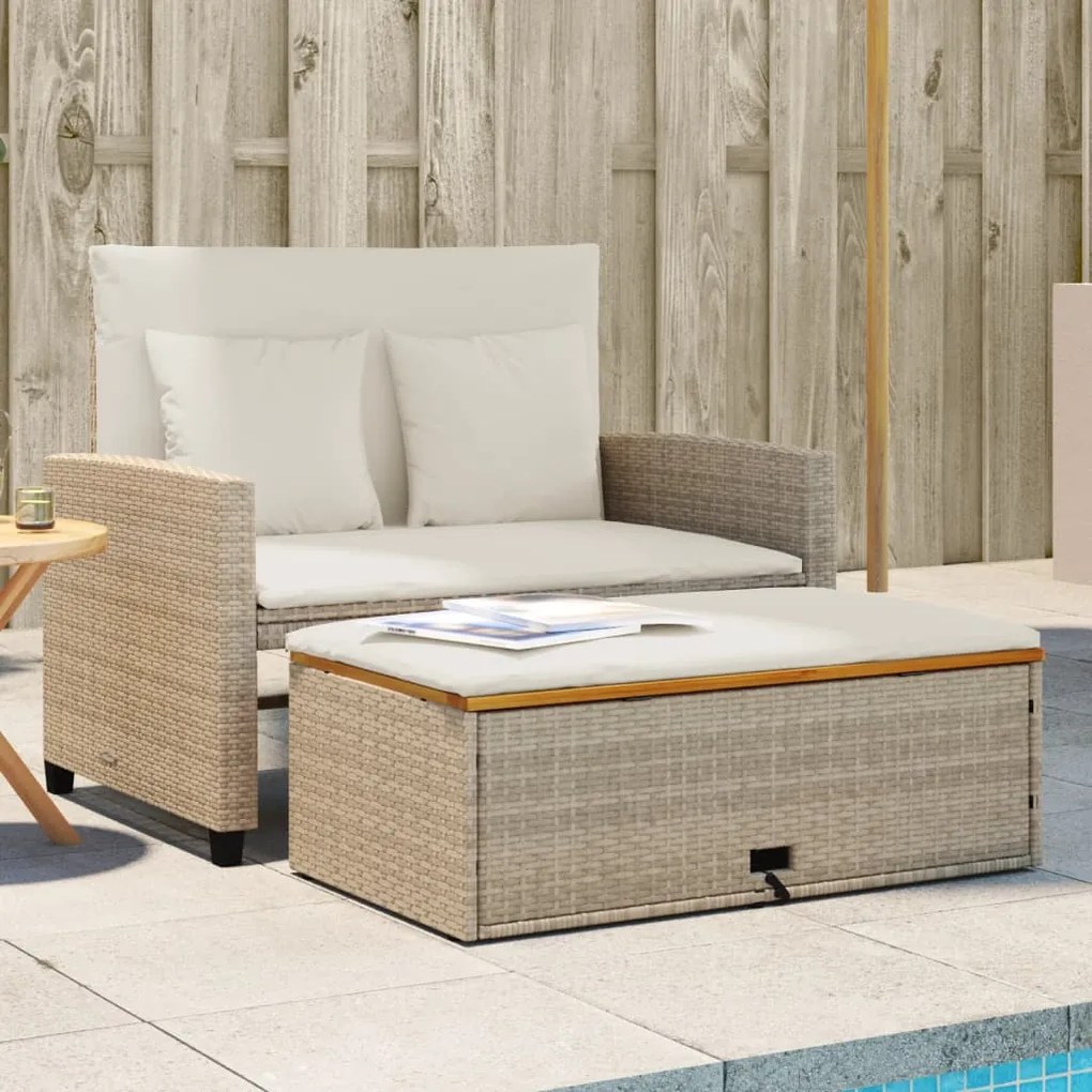 vidaXL Sofá jardim c/ almofadões 2 lugares vime PE/acácia maciça bege
