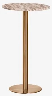 Mesa Alta De Bar Redonda Ø60 Cm Em Pedra Natural Xiren Mármore Bege Panther - Ouro Rosa Escovado - Sklum
