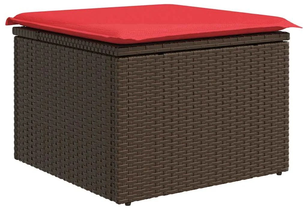 9 pcs conj. sofás jardim c/ almofadões vime PE/acácia castanho