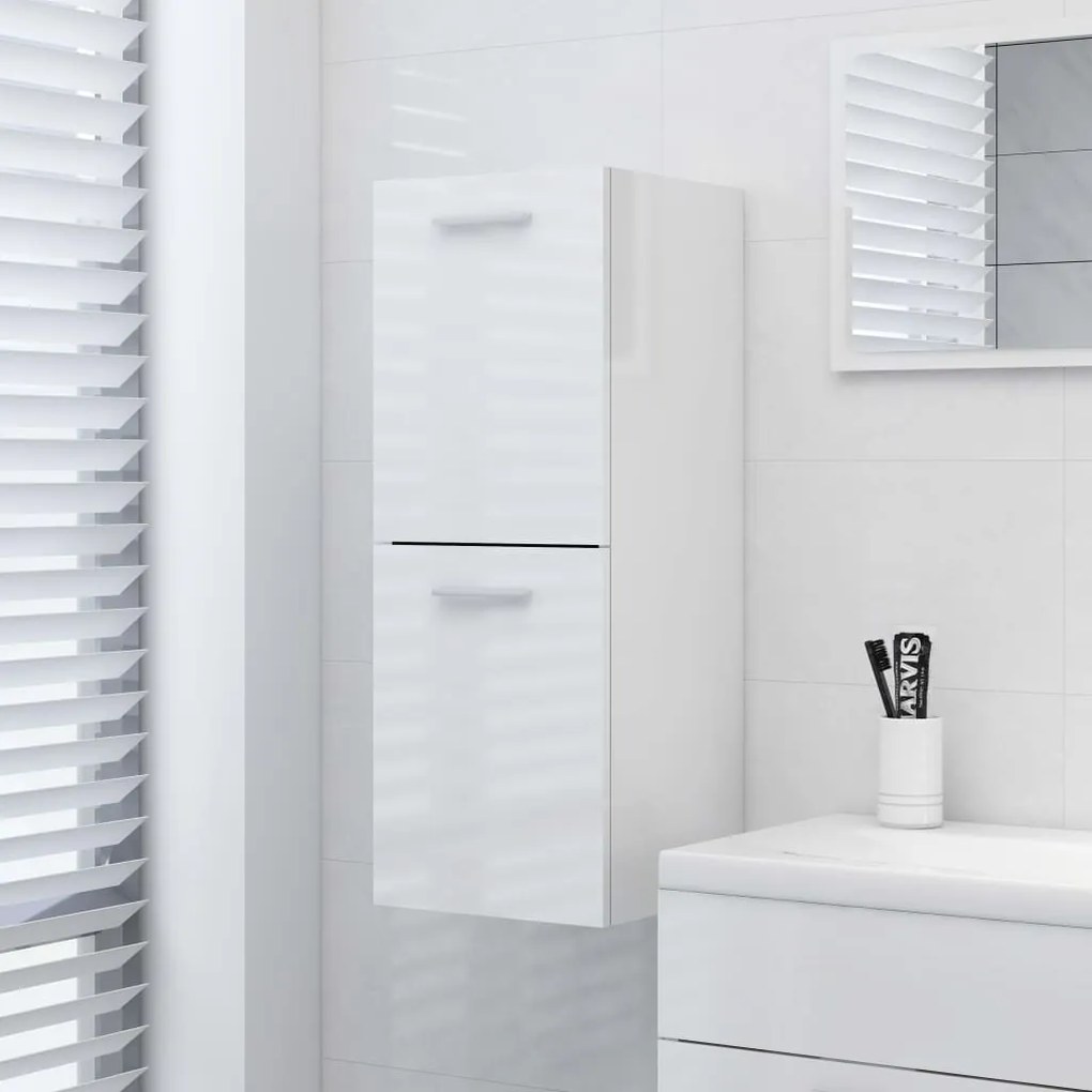 vidaXL Armário casa de banho 30x30x80cm contraplacado branco brilhante