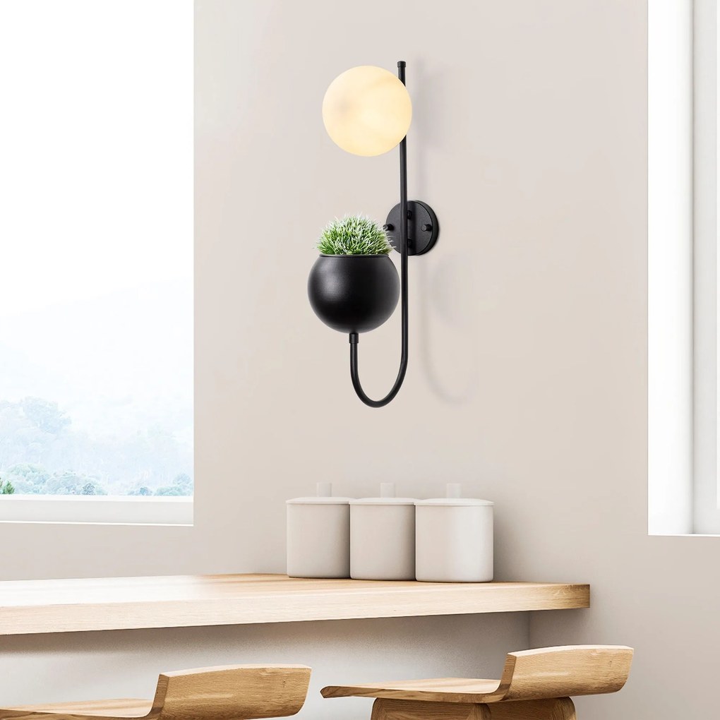 Candeeiro de Parede Pot – Preto e Creme – 15 x 23 x 61 cm