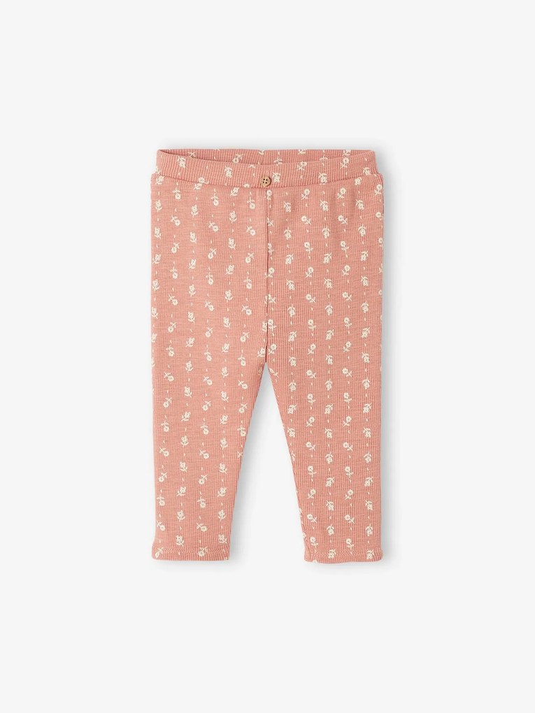 Leggings estampadas, em malha canelada, para bebé rosa-velho