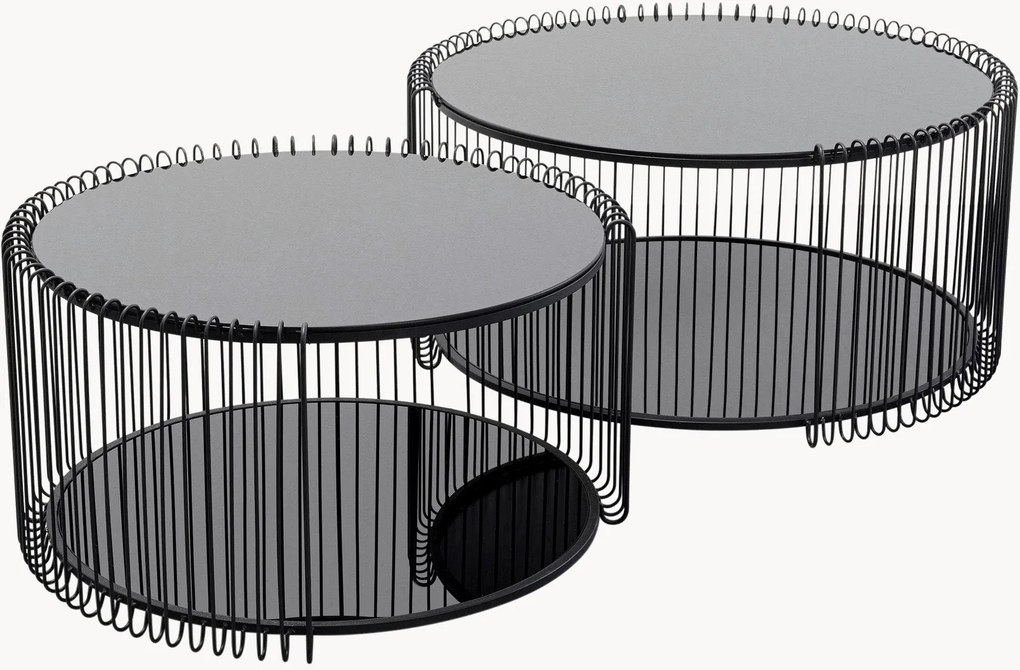 Mesas de centro com tampo em vidro Wire Double, conjunto de 2