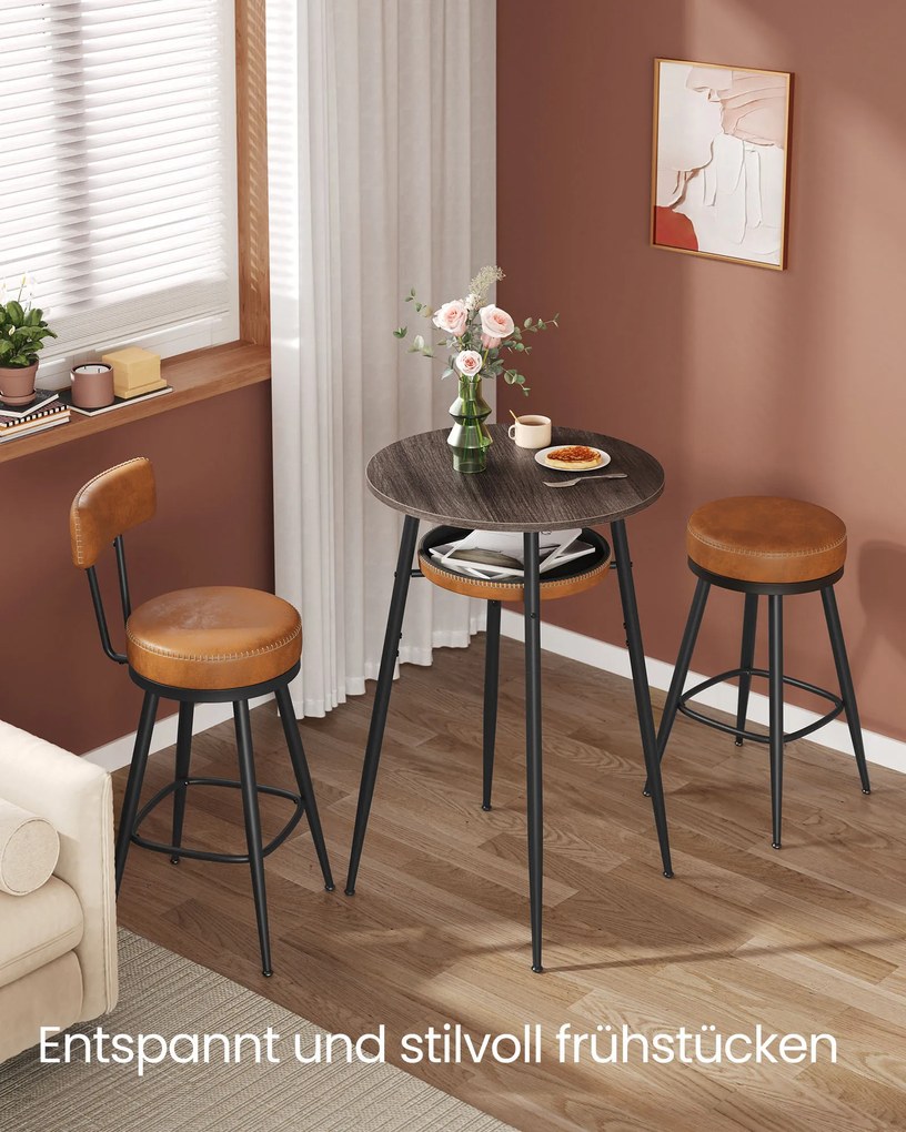 Mesa de bar 70 x 70 x 91 cm da coleção EKHO com espaço de arrumação castanho cinza-castanho caramelo