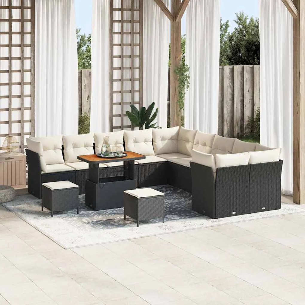 vidaXL Conjunto de Sofá de Jardim 13 pcs Preto vime PE